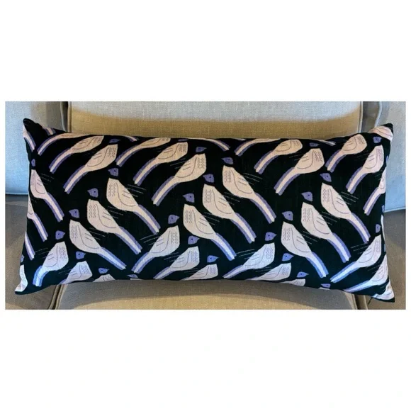 NWOT Anthropologie Velvet Flutter & Strut Bird Pillow In Dark Turquoise12x27